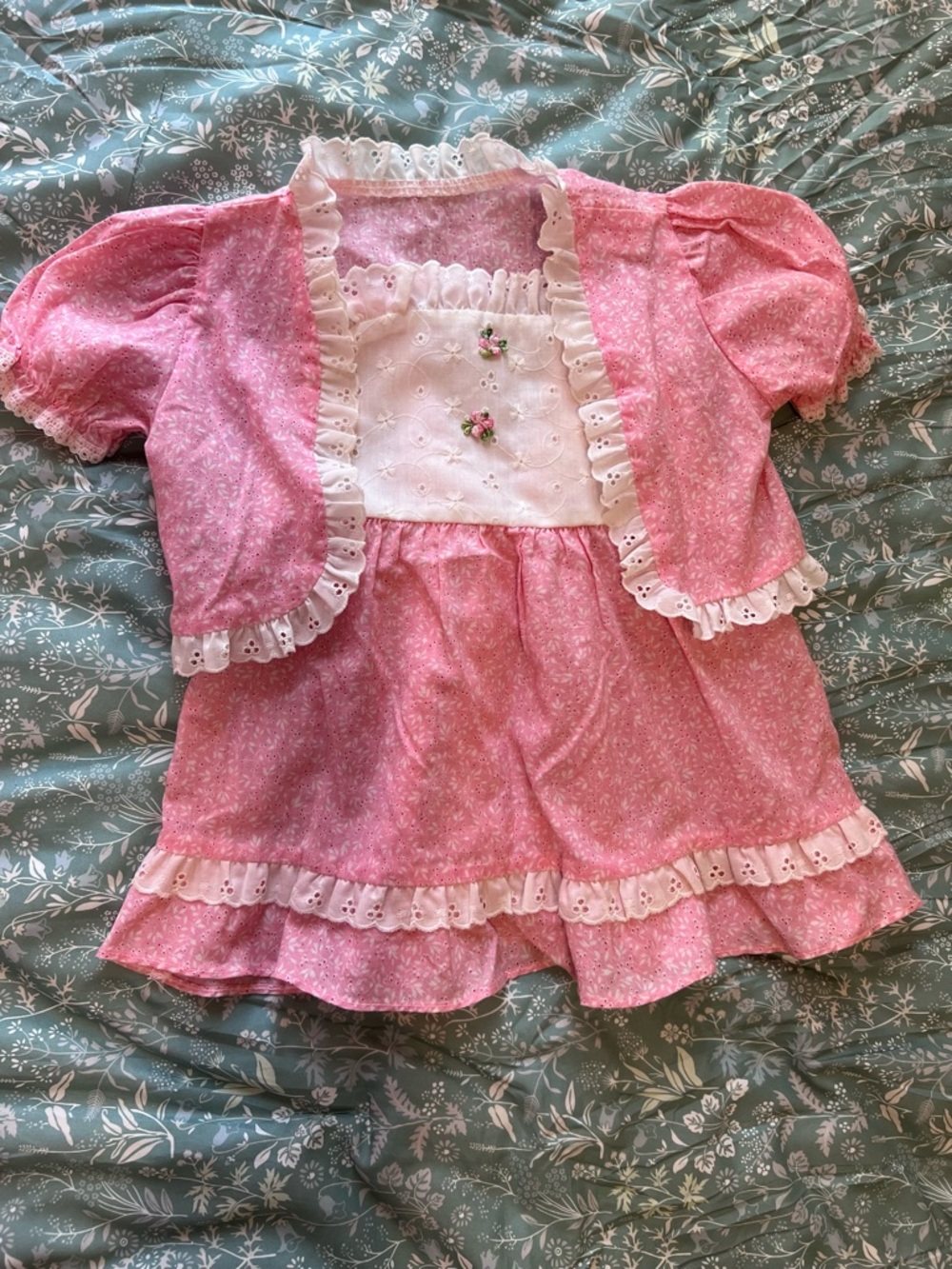 Handmade Toddler Pink Eyelet Lace Dress & Bolero Set | 2T Cottagecore